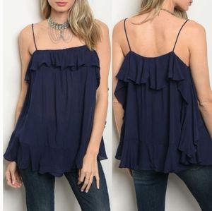 Mustard Seed Navy Blue Tunic Tank Top, Size L